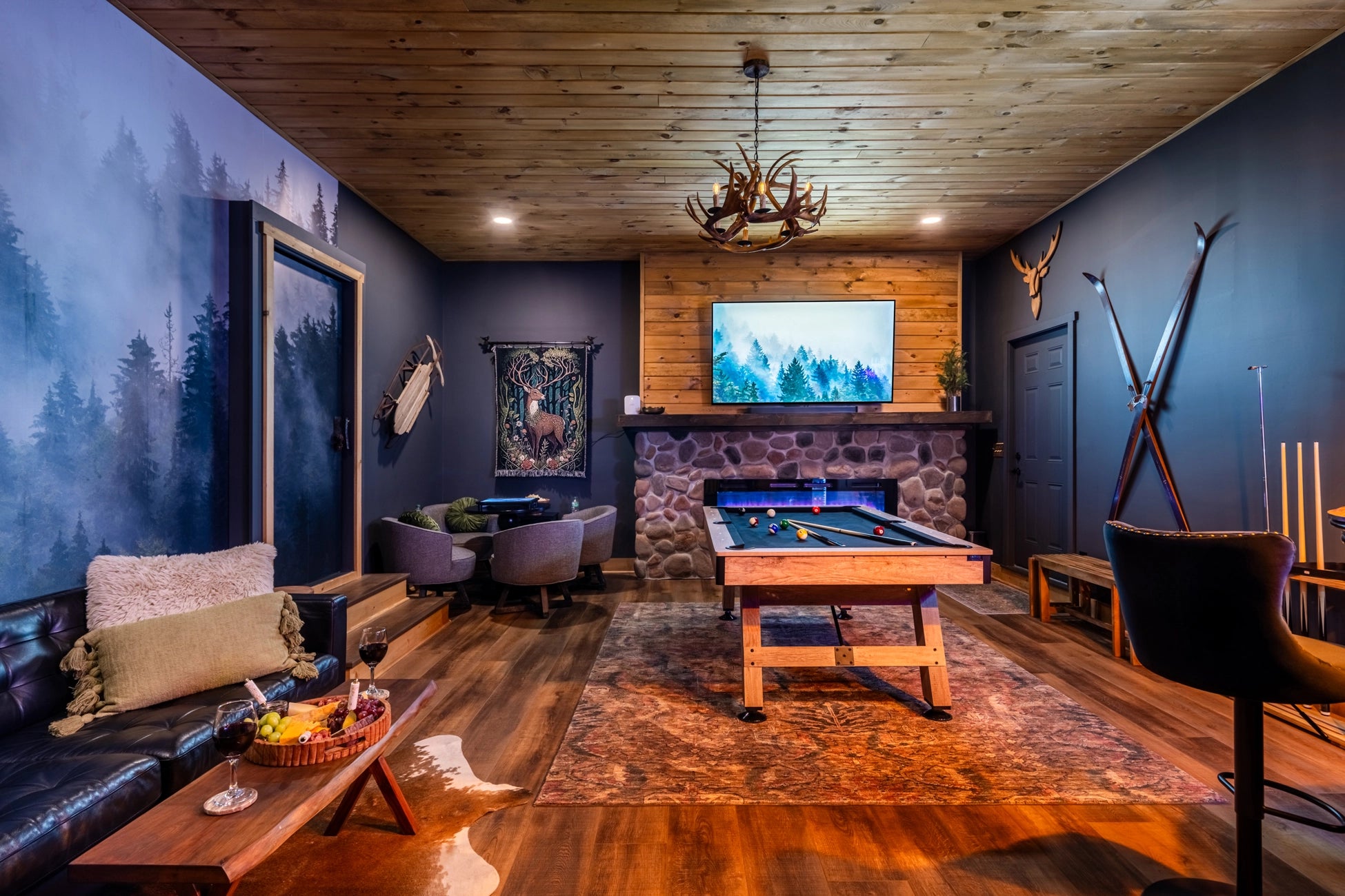 Dark Space Interior Airbnb Photography: Luxury Mountain Retreat in Albrightsville, PA